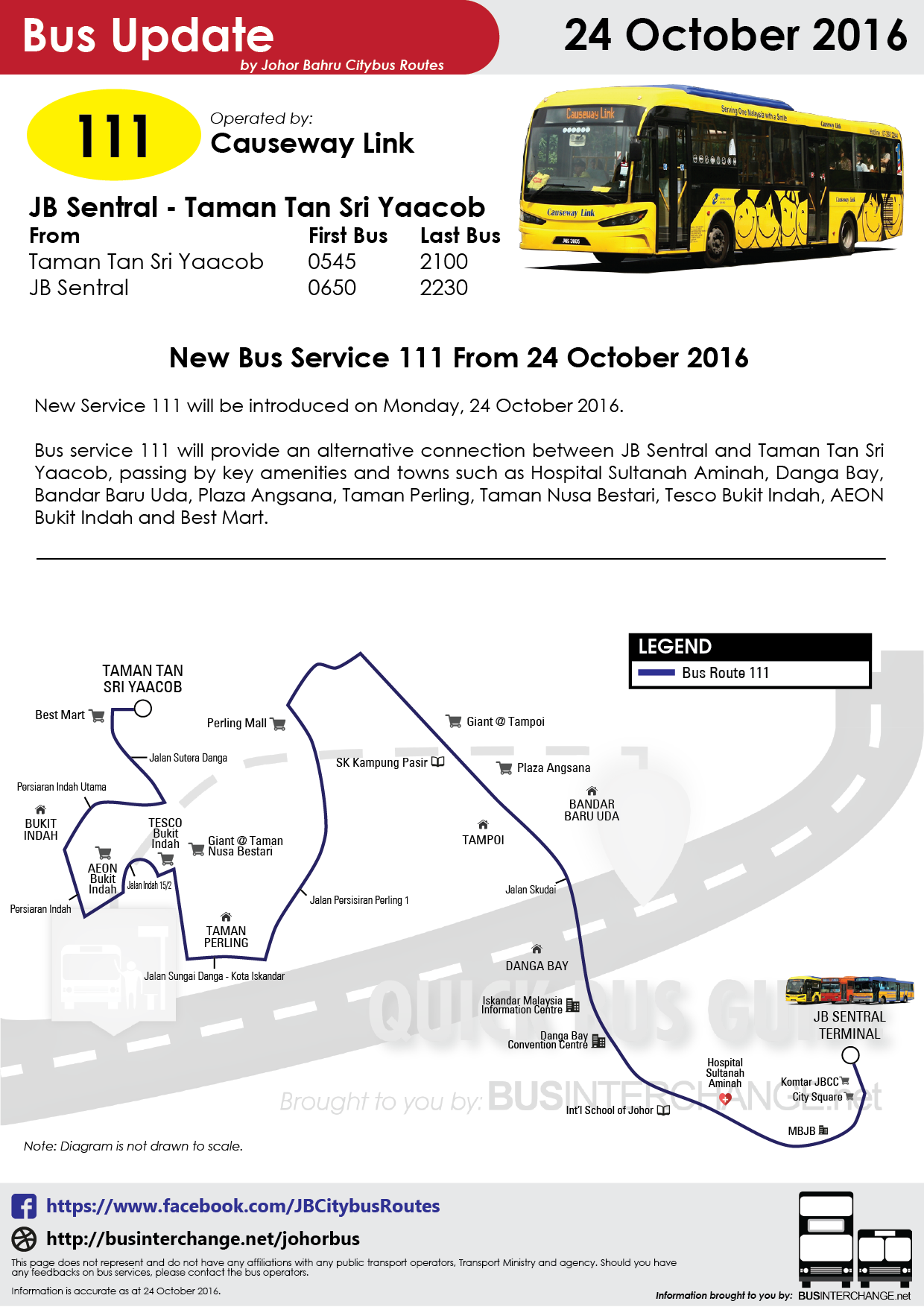 New Causeway Link bus route 111 at a glance. New Causeway Link bus route 111 at a glance.